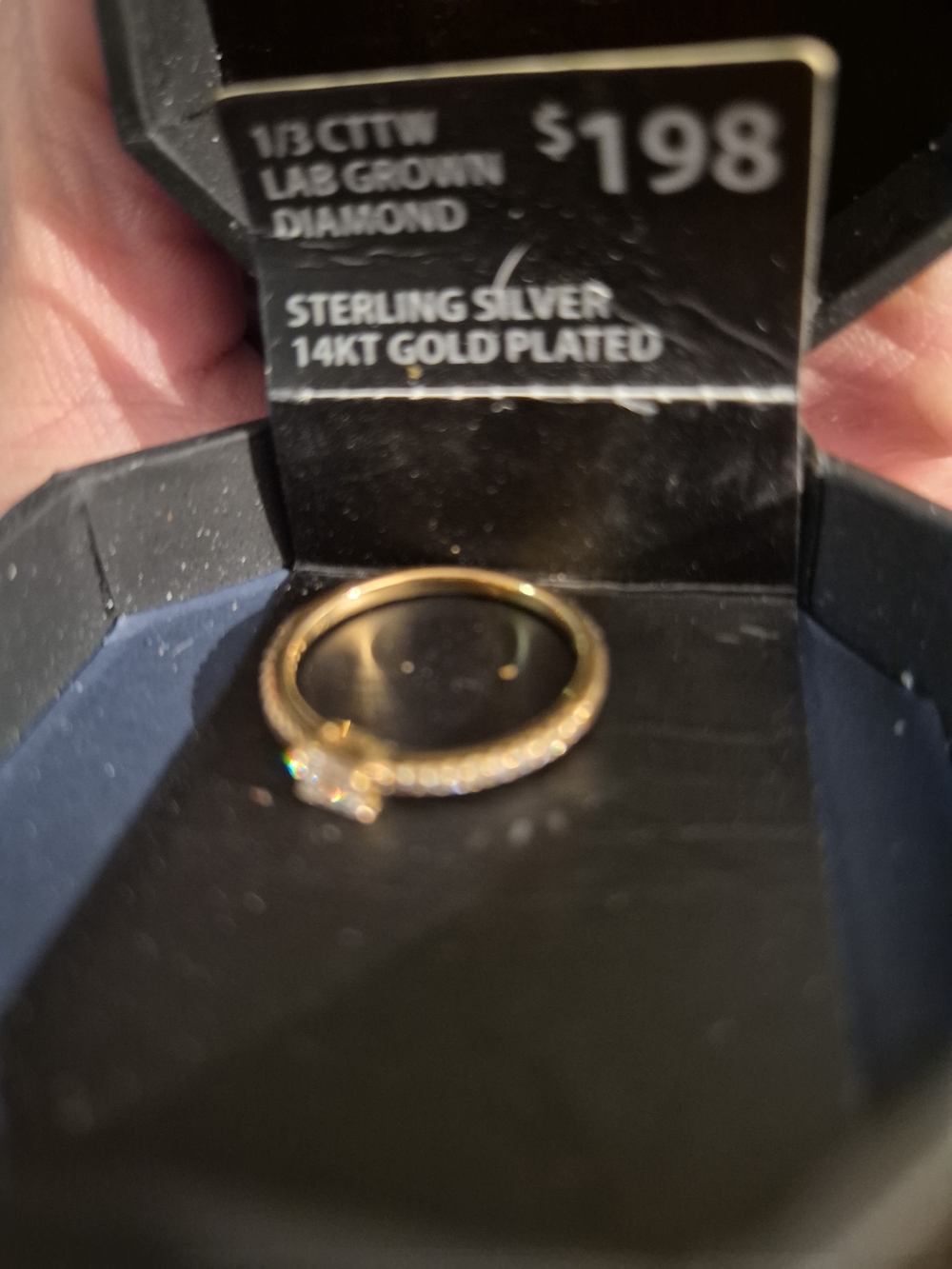 14KT Gold-Plated Sterling Silver Solitaire Ring with Pavé Band - Gold